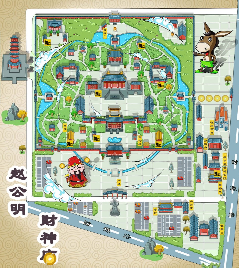 灞桥寺庙类手绘地图